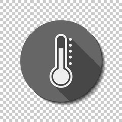 Simple thermometer icon. flat icon, long shadow, circle, transpa