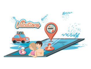 family vacations in pool vector illustration design