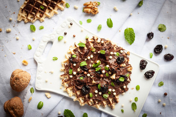 Obraz na płótnie Canvas waffle with chocolate and mint