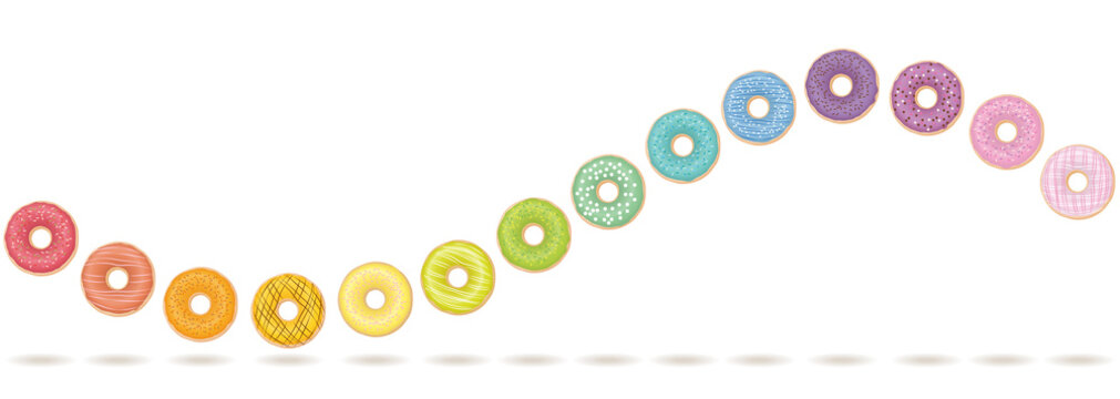 Donut wave. Colorful, tasty horizontal motion. Isolated vector illustration on white background.
