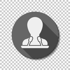 Speaker icon. Person silhouette and microphones on tribune. flat