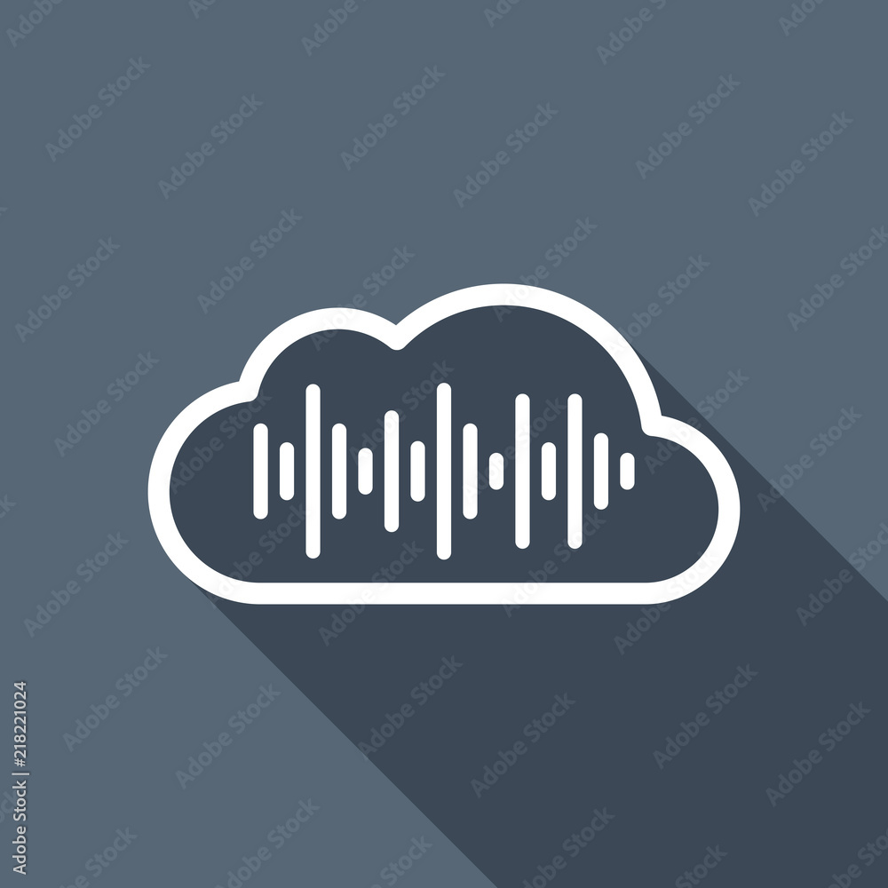 Poster simple icon with cloud and sound equalizer wave. thin outline. w