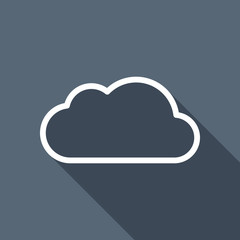 Simple cloud. Linear symbol with thin outline. White flat icon w