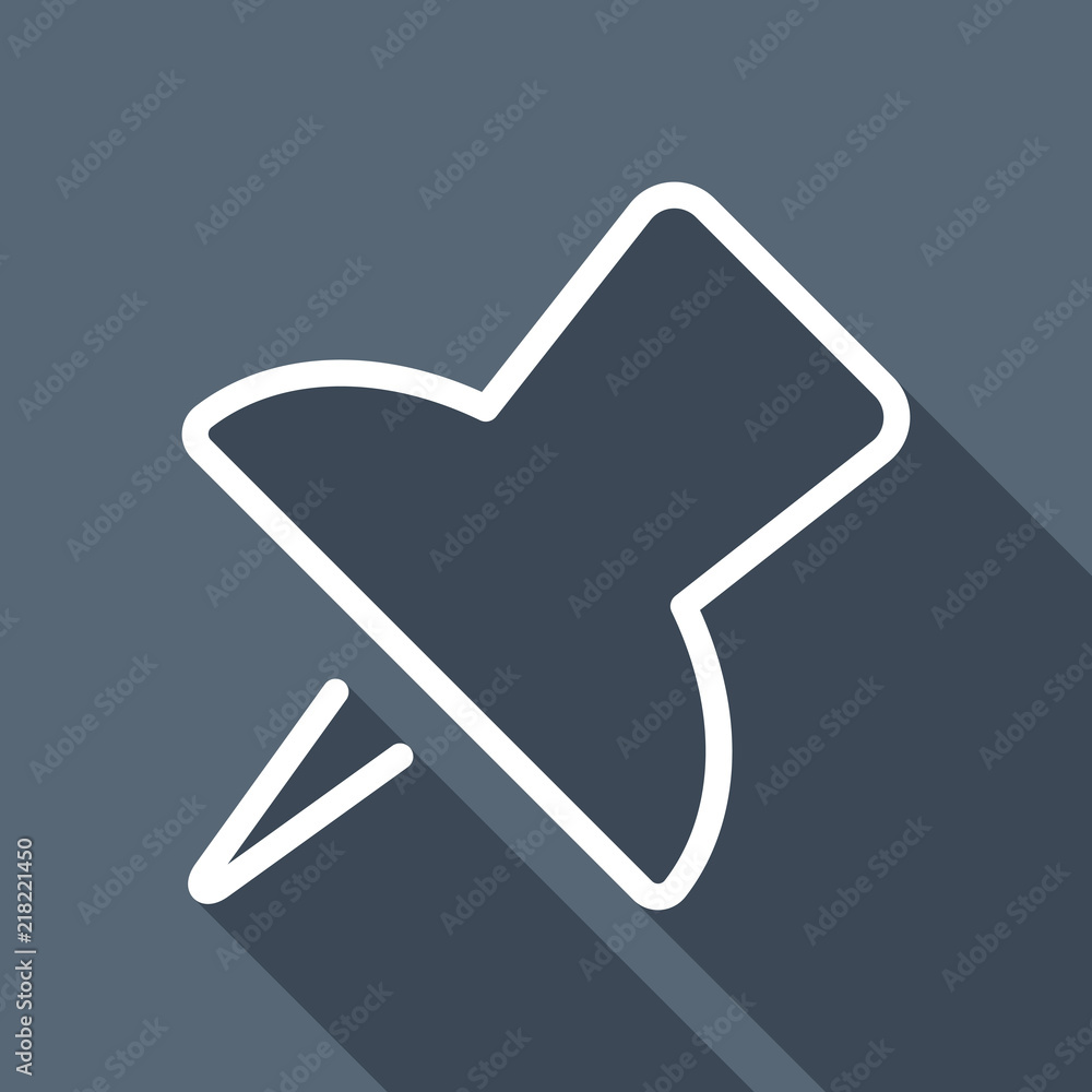 Poster simple push pin. linear icon, thin outline. white flat icon with