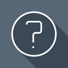 Simple question in circle. Linear, thin outline. White flat icon
