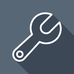 Simple wrench. Linear, thin outline. White flat icon with long s