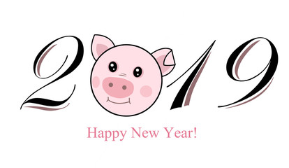 Happy Chinese new year 2019, year of the pig with cute  pink pig