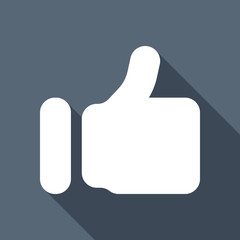 Simple like icon. Social symbol. White flat icon with long shado