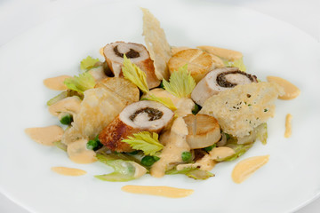 Chicken roll with prunes.