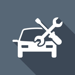 Car service, repair instrument, fix. White flat icon with long s
