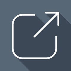 Share, logout or upload. Diagonal arrow out square. White flat i