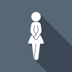 Female silhouette, woman icon. White flat icon with long shadow