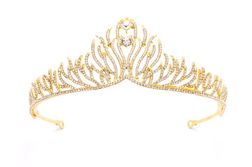 gold diadem with diamonds isolated on white