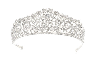 silver diadem with diamonds isolated on white