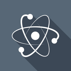 scientific atom symbol, logo, simple icon. White flat icon with