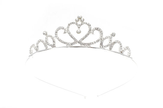 silver diadem with heart and diamonds isolated on white