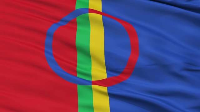 Sami Scandinavia Flag, Closeup View Realistic Animation Seamless Loop - 10 Seconds Long