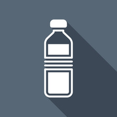 bottle of water, simple icon. White flat icon with long shadow o
