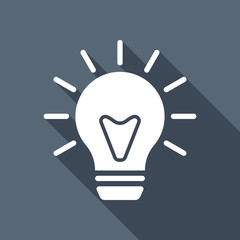 old bulb with light. simple single icon. White flat icon with lo
