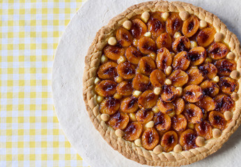 close up of plums tart with fruits and marmalade