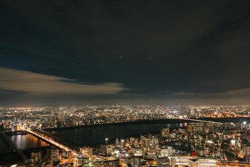 Osaka urban cityscape landscape background at twilight night