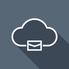 cloud mail, simple linear icon with thin outline. White flat ico