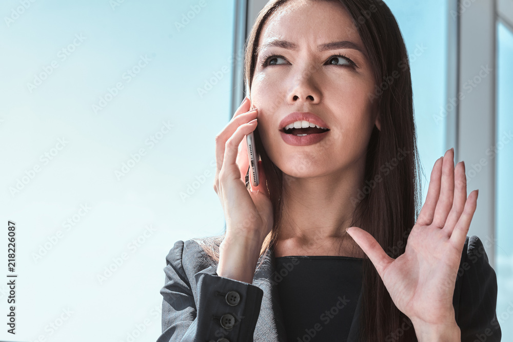 Wall mural businessperson at office alone standing explaining project to co