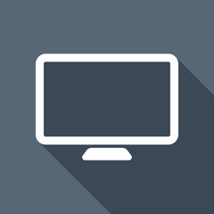 Computer monitor or modern TV. Simple icon. White flat icon with