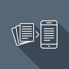 Convert to electronic document. White flat icon with long shadow