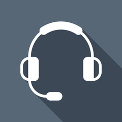 Headphones with microphone. Support service. Simple icon. White