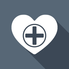 Obraz premium Heart and medical cross. Simple icon. White flat icon with long