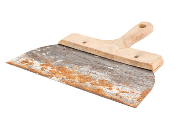 rusty spatula to coat on white background