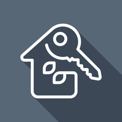 Eco house with key. Linear icon with thin outline. One line styl