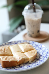 Taiwan toast with taiwan milk tea , Taiwanese food