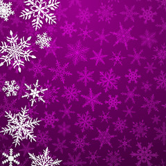 Naklejka na ściany i meble Christmas illustration with big white snowflakes with shadows on purple background