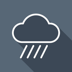 Cloud and rain. Weather simple icon. Linear style. White flat ic
