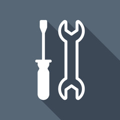 Repair service, wrench and screwdriver, tools. White flat icon w