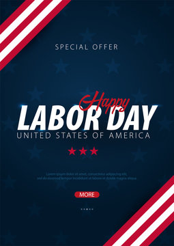 Labor Day sale promotion, advertising, poster, banner, template with American flag. American labor day wallpaper. Voucher discount