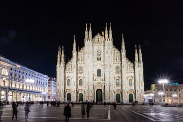 Catholic Church Duomo Di Milano illuminated at night from Italy