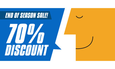 70% discount Sale sign with chat bubble vector illustration. Man saying 70% OFF. Business and Digital marketing concept for website and banners promotions. 