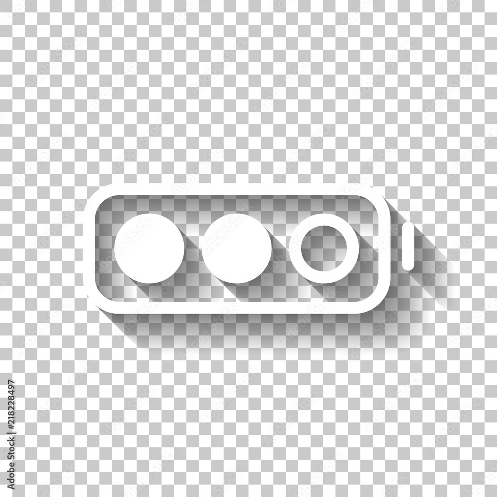 Poster simple battery, half level. white icon with shadow on transparen