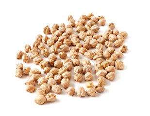 Dried chickpeas isolated on a white background.
