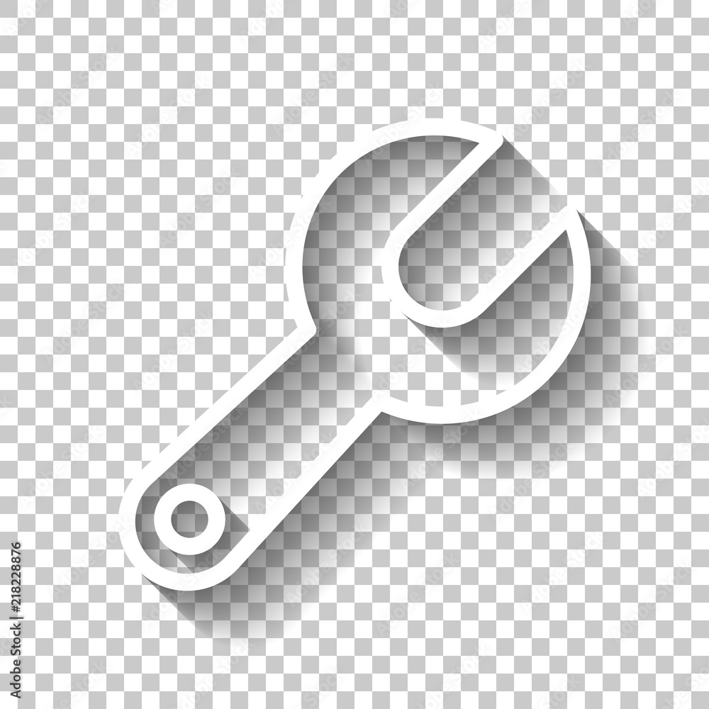 Poster simple wrench. linear, thin outline. white icon with shadow on t