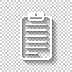 tablet, paper with text. White icon with shadow on transparent b