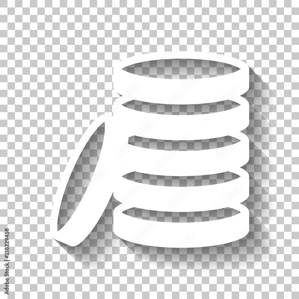 Poster coin stack icon. white icon with shadow on transparent backgroun