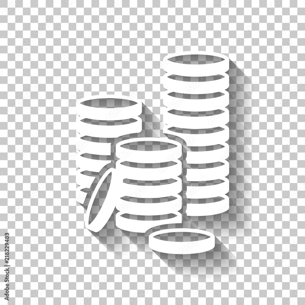 Poster coin stack icon. white icon with shadow on transparent backgroun