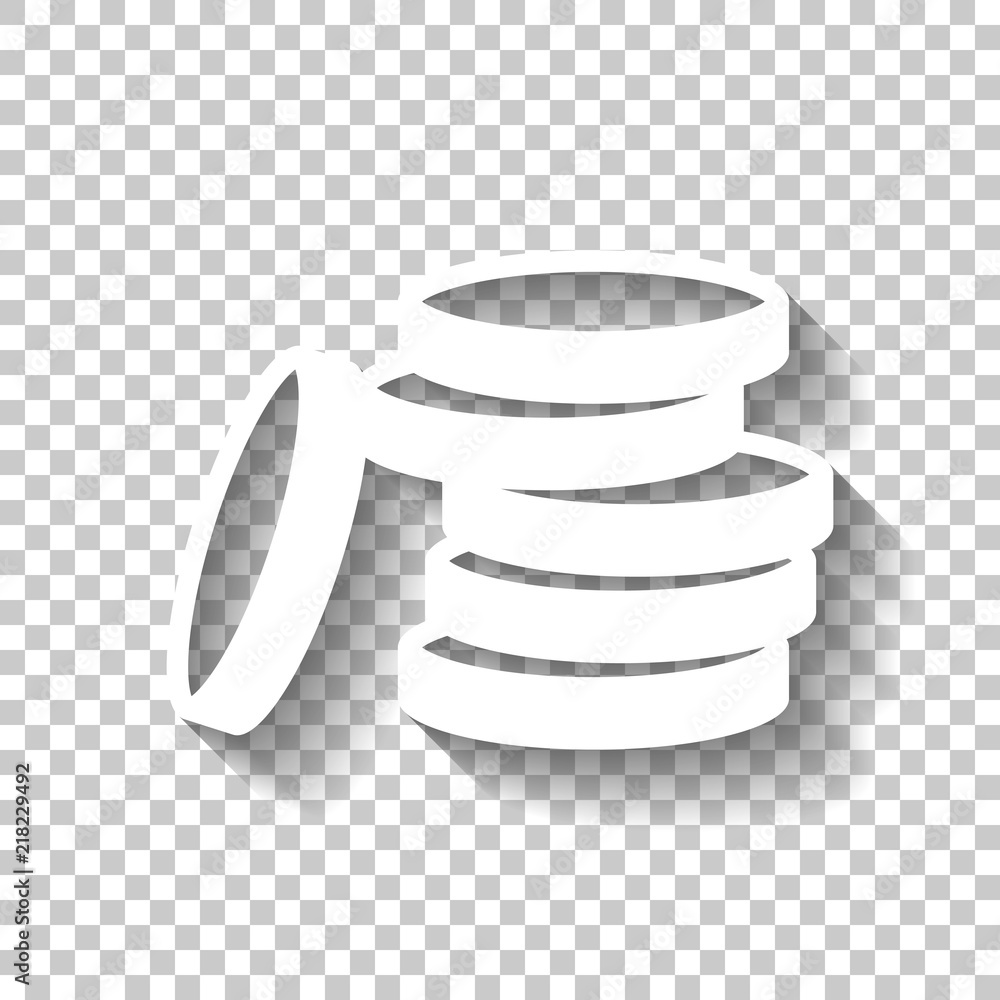 Poster coin stack icon. white icon with shadow on transparent backgroun