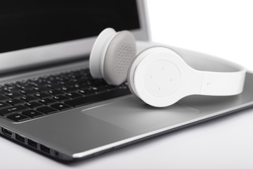 Closeup of Headphones on a Laptop