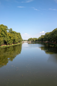 picture from the river elster in leipzig city This is a beautiful place for watersport.This is a wonderful way for cyclists,skateboarders and pedestrians.In the background is the klinger brigde.
