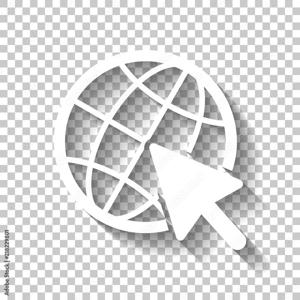 Wall mural globe and arrow icon. white icon with shadow on transparent back